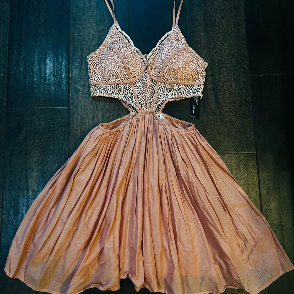 VENUS Blush Crochet Backless Cutout Sundress